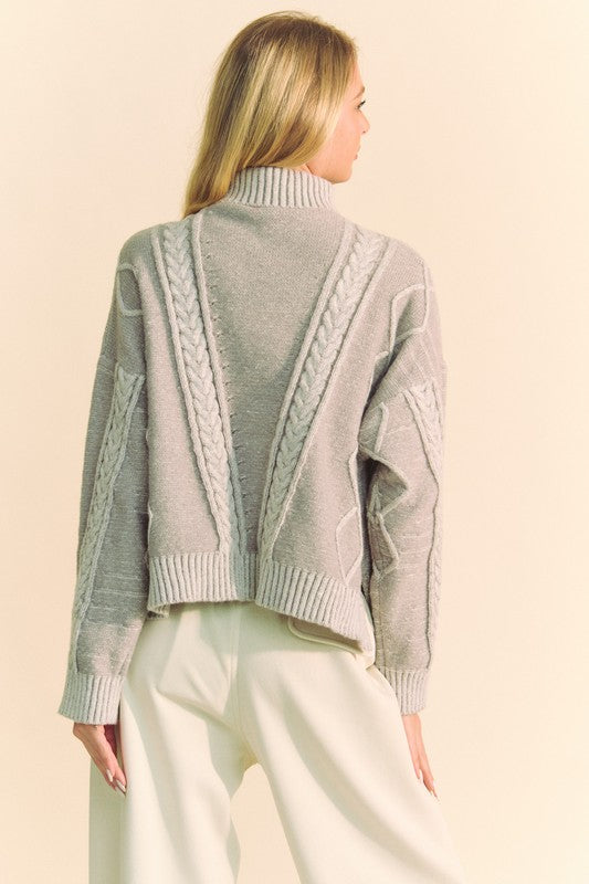 Davi & Dani Cable-Knit Turtleneck Dropped Shoulder Sweater-Angel Casuals