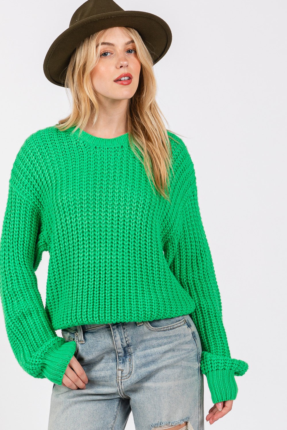 SAGE + FIG Round Neck Drop Shoulder Sweater-Angel Casuals