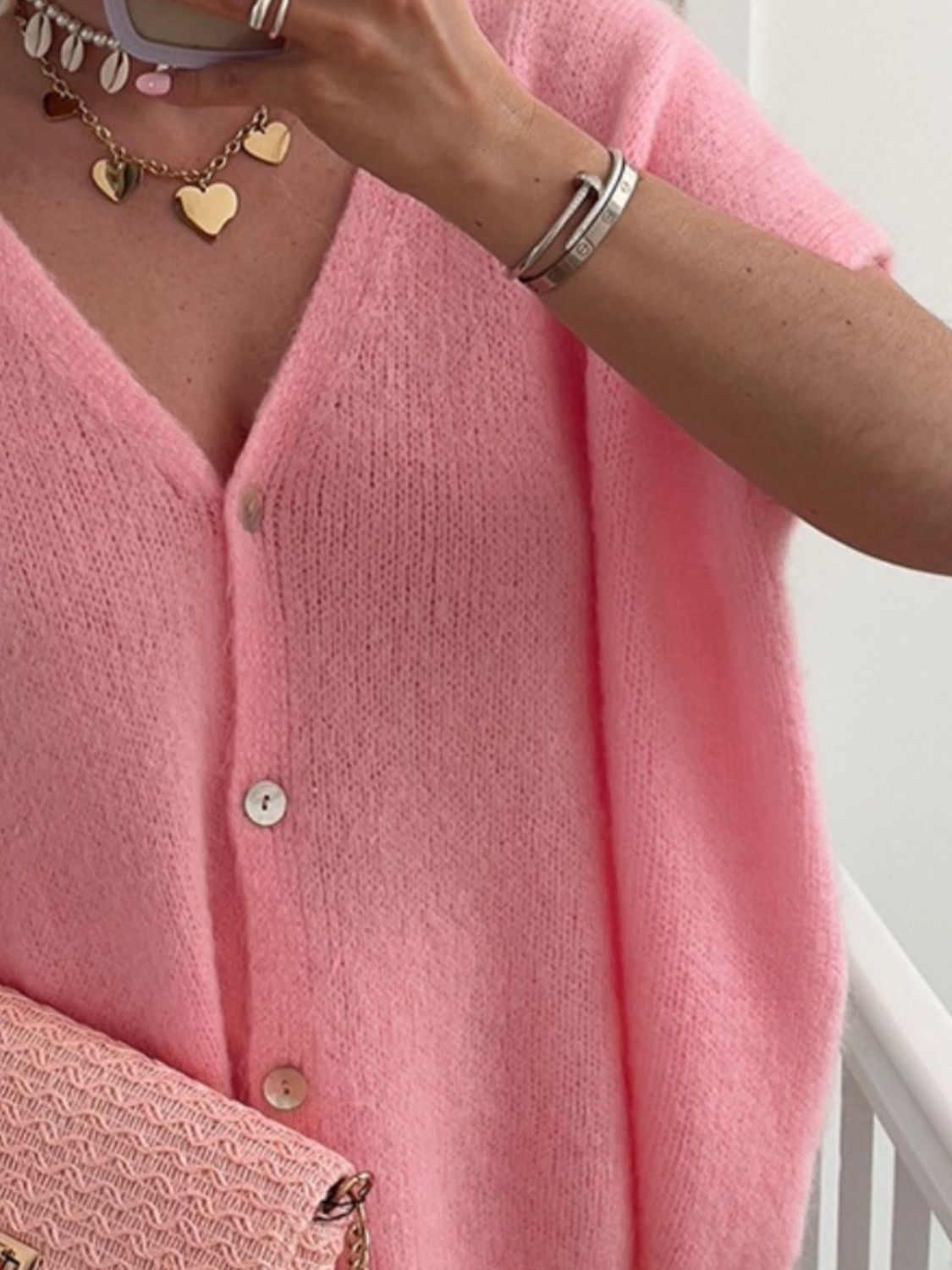 V-Neck Button Up Short Sleeve Cardigan-Angel Casuals
