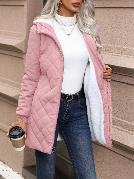 Quilted Zip Up Hooded Jacket with Pockets-Angel Casuals
