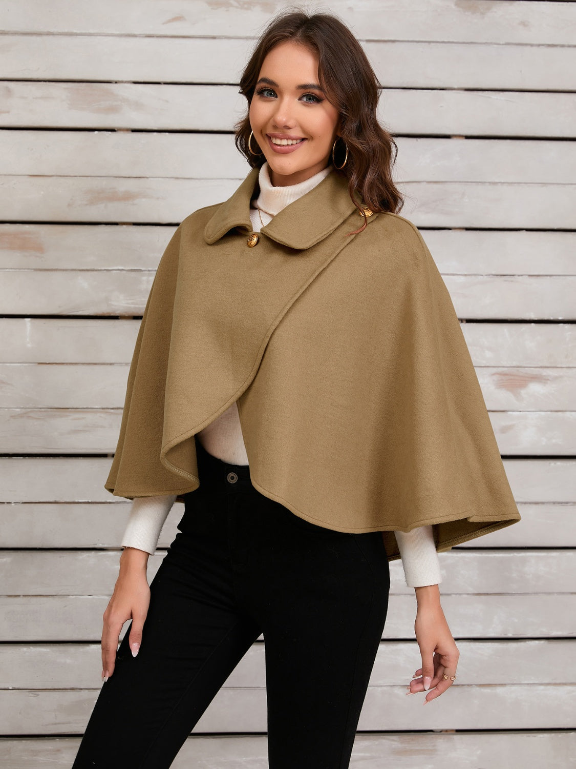 Collared Neck Cropped Cape-Angel Casuals