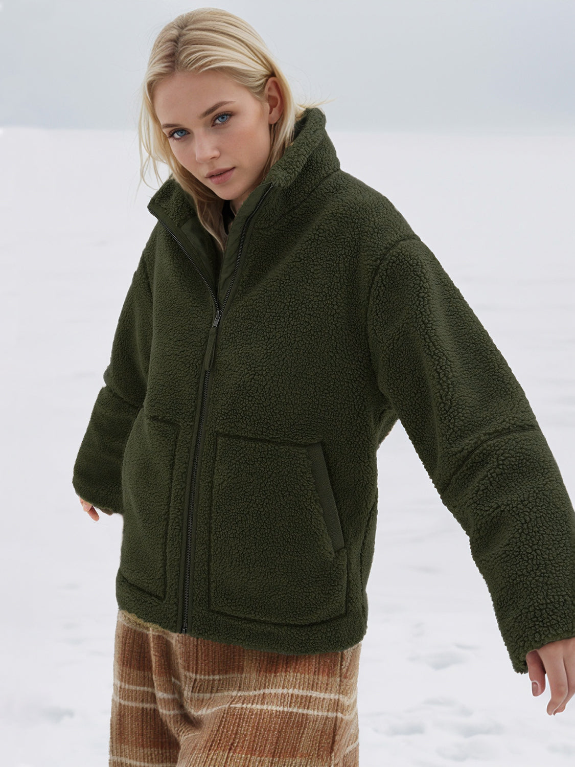 Turtleneck Zip Up Long Sleeve Plush Jacket-Angel Casuals