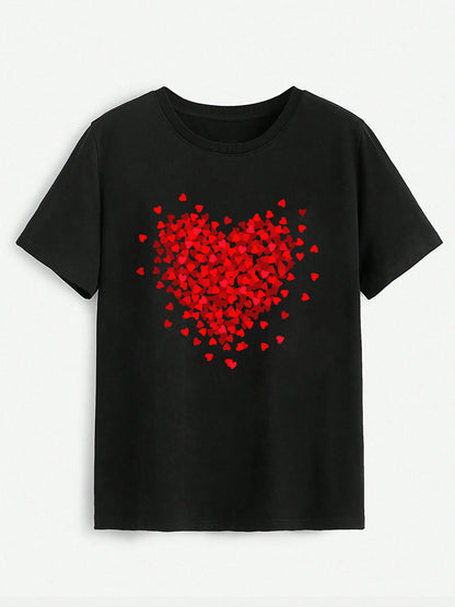 Heart Round Neck Short Sleeve T-Shirt-Angel Casuals
