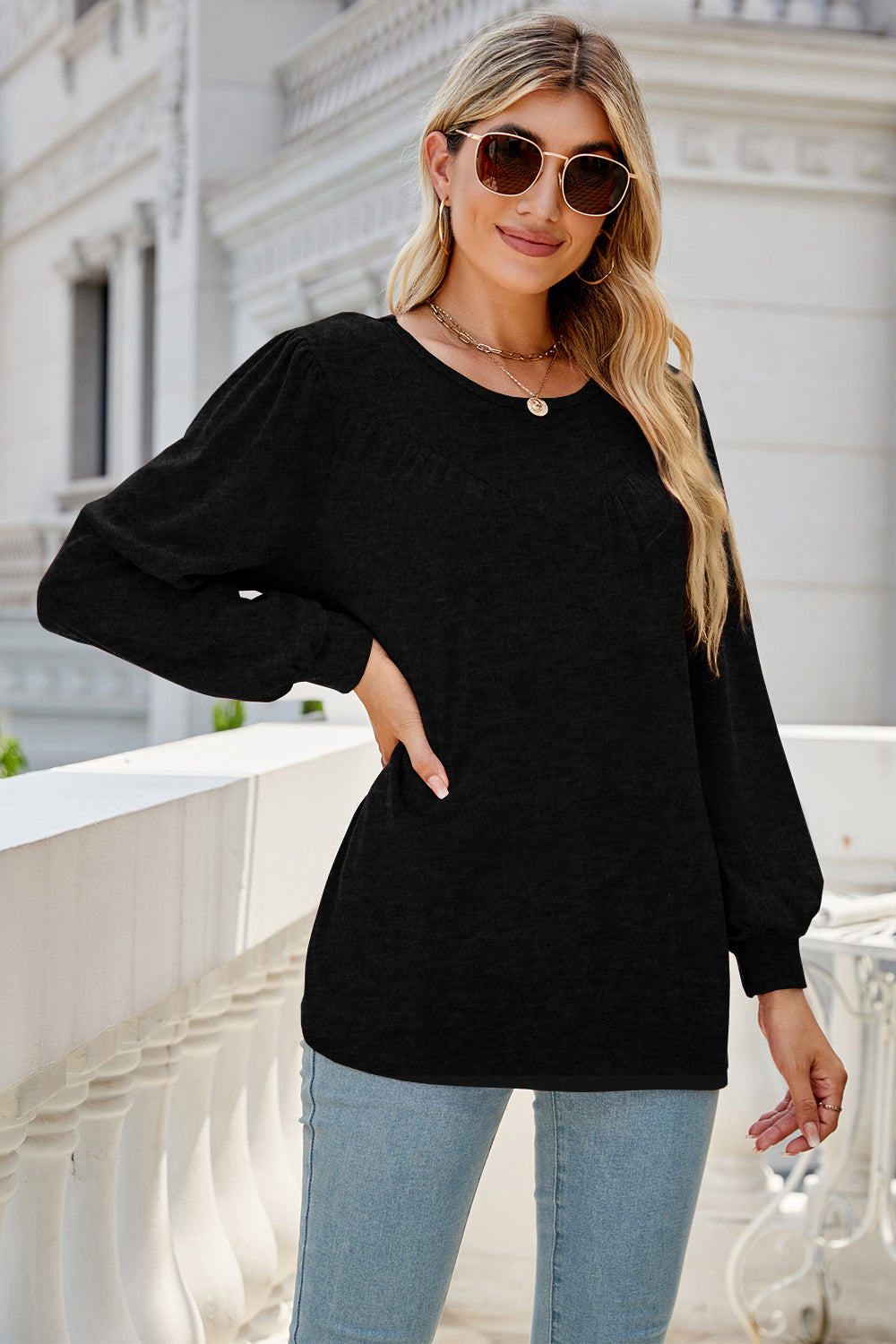 Round Neck Long Sleeve Top-Angel Casuals