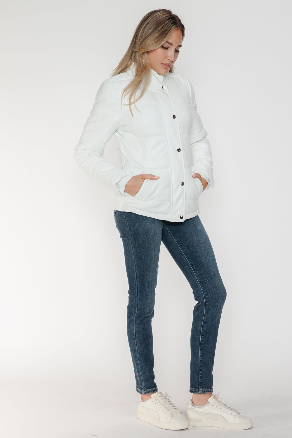 YMI Pocketed Zip Up Turtleneck Puffer Jacket-Angel Casuals