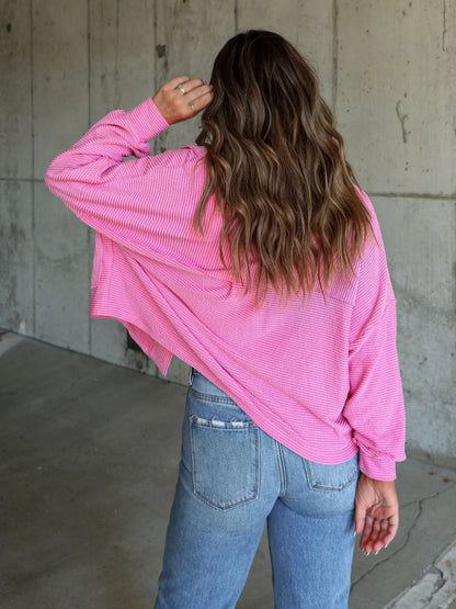 Ribbed Collared Neck Button Up Jacket-Angel Casuals