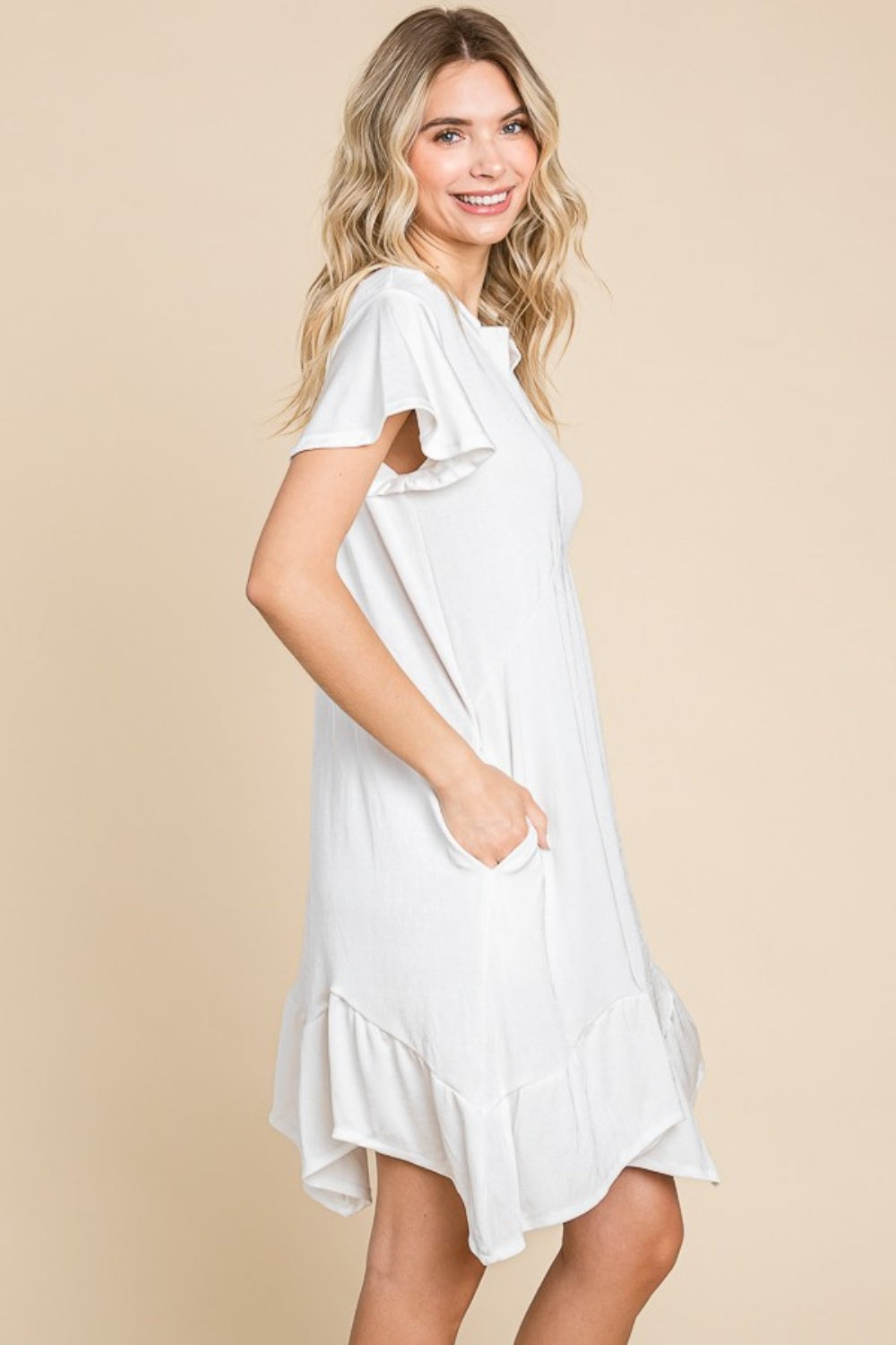 Culture Code Full Size Short Sleeve Ruffled Asymmetric Hem Dress-Angel Casuals