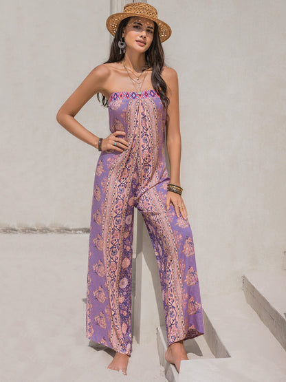 Tied Printed Tube Wide Leg Jumpsuit-Angel Casuals