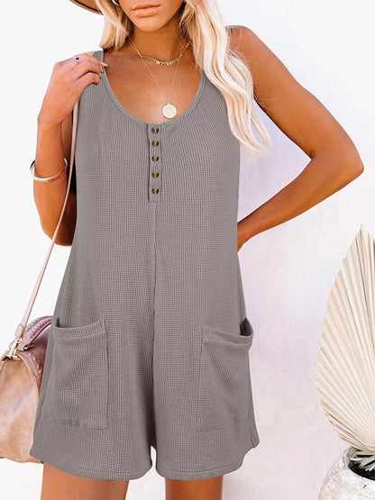 Full Size Pocketed Scoop Neck Sleeveless Romper-Angel Casuals