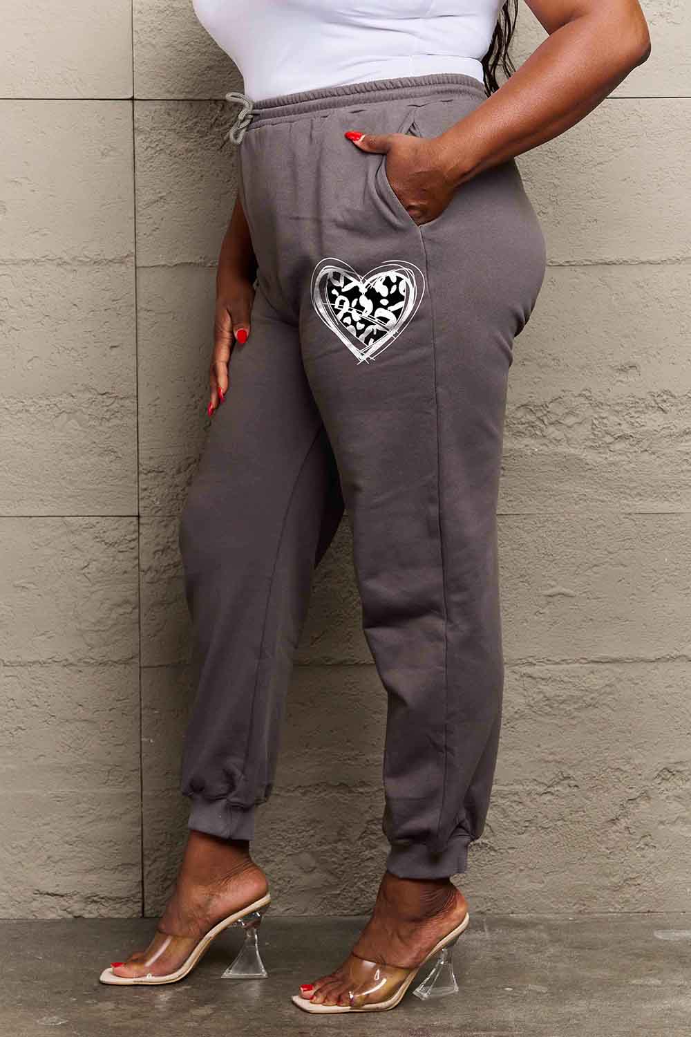 Simply Love Simply Love Full Size Drawstring Heart Graphic Long Sweatpants-Angel Casuals