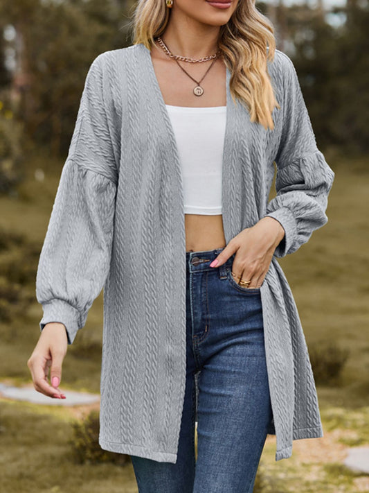 Textured Open Front Dropped Shoulder Cardigan-Angel Casuals