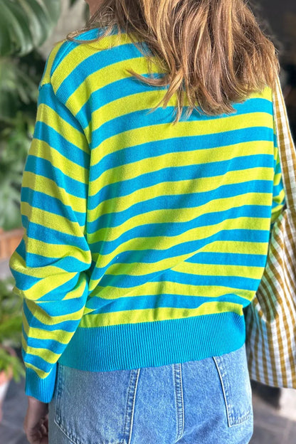 Striped Round Neck Long Sleeve Sweater-Angel Casuals