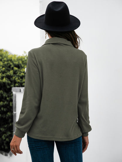 Half Button Long Sleeve T-Shirt-Angel Casuals