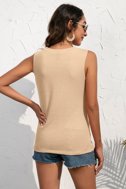 Buttoned Deep V Tank-Angel Casuals