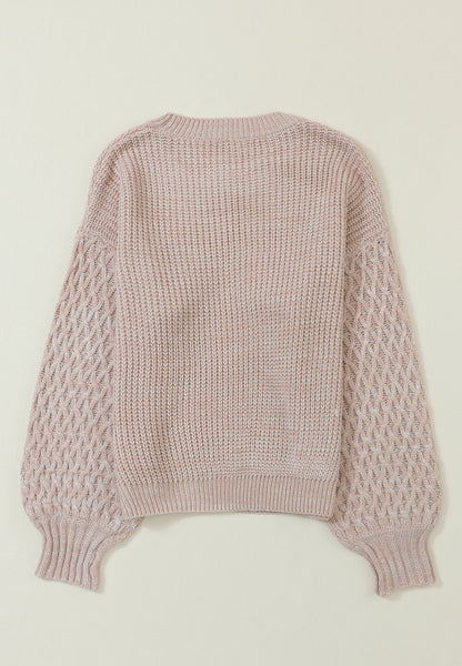 Cable-Knit Round Neck Dropped Shoulder Sweater-Angel Casuals