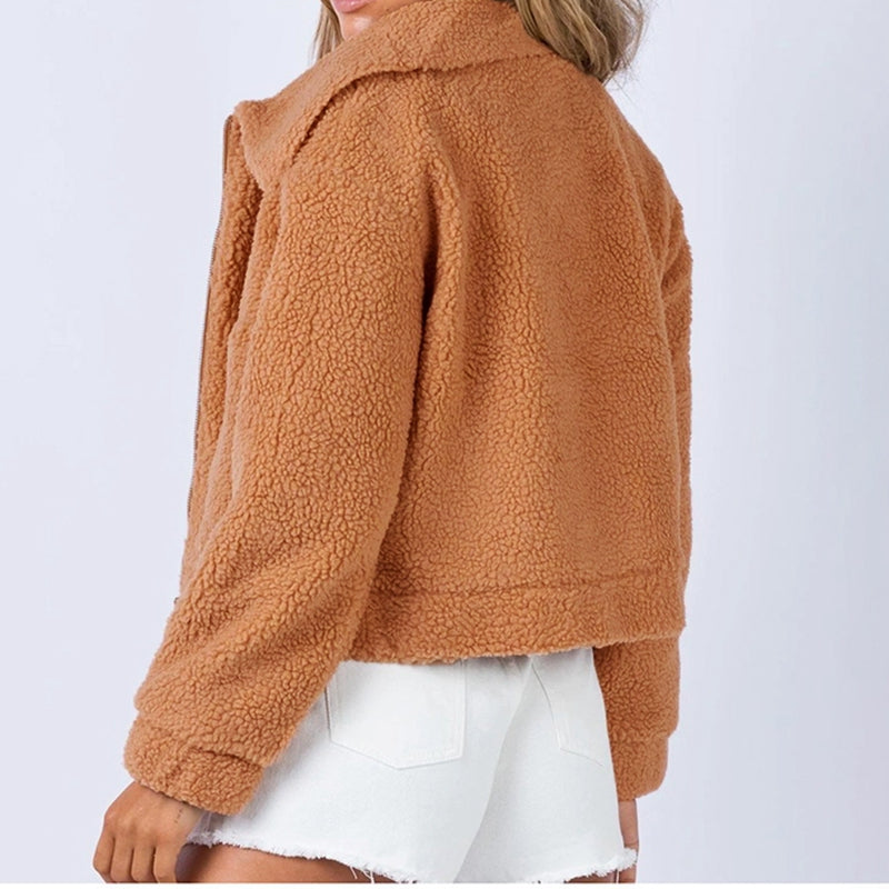 Long Sleeve Collared Neck Sherpa Jacket-Angel Casuals