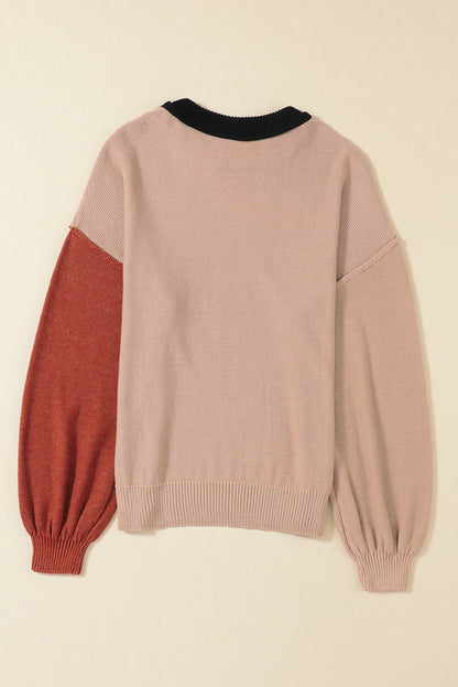 Contrast Round Neck Dropped Shoulder Sweater-Angel Casuals