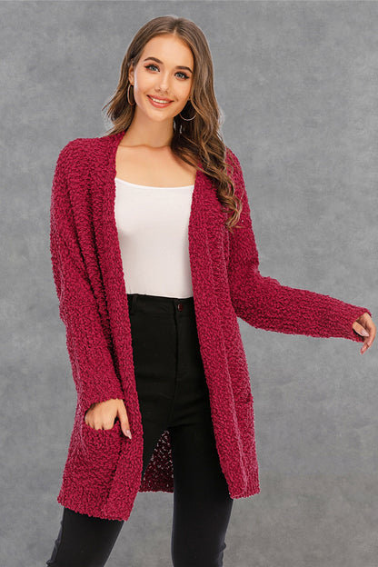 Angel Wings Pocketed Open Front Long Sleeve Cardigan-Angel Casuals