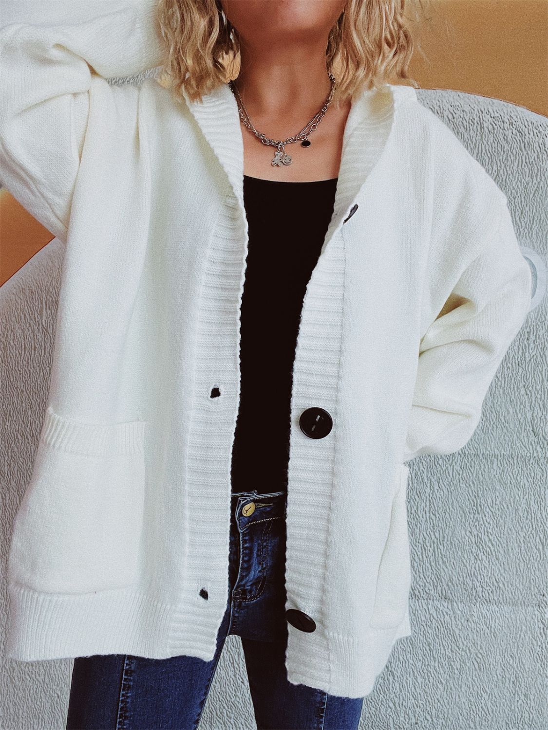 Dropped Shoulder Long Sleeve Hooded Cardigan-Angel Casuals