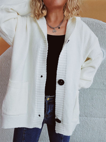 Dropped Shoulder Long Sleeve Hooded Cardigan-Angel Casuals