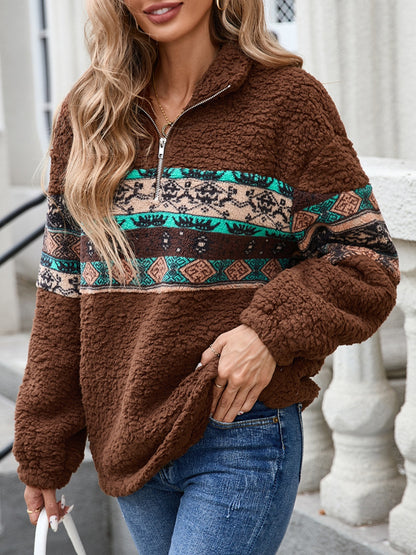 Half Zip Long Sleeve Fuzzy Top-Angel Casuals