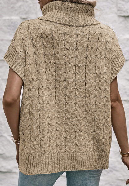 Cable Knit Turtleneck Short Sleeve Sweater-Angel Casuals