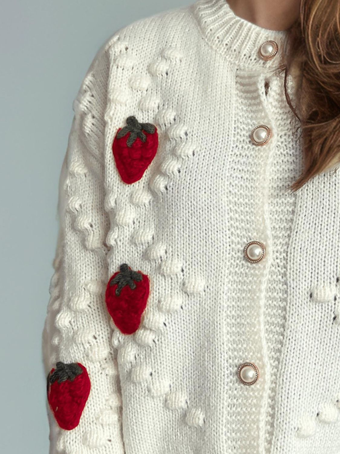Strawberry Button Down Long Sleeve Cardigan-Angel Casuals