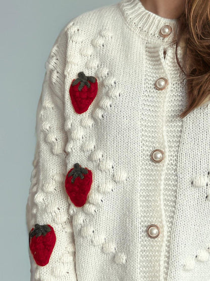 Strawberry Button Down Long Sleeve Cardigan-Angel Casuals