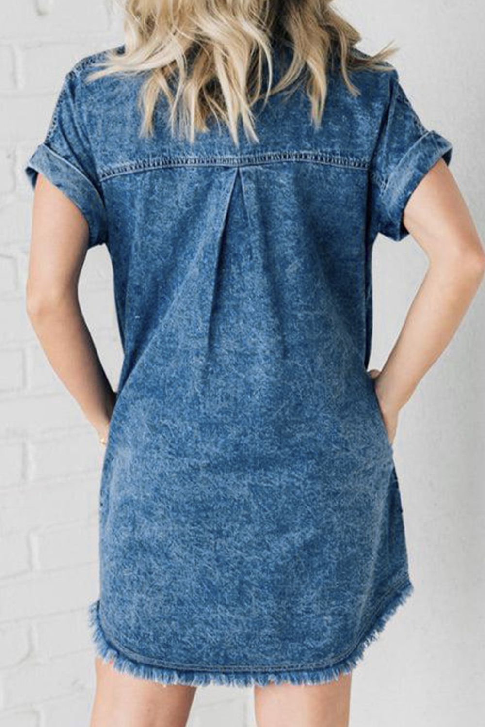 Raw Hem Pocketed Cap Sleeve Denim Dress-Angel Casuals