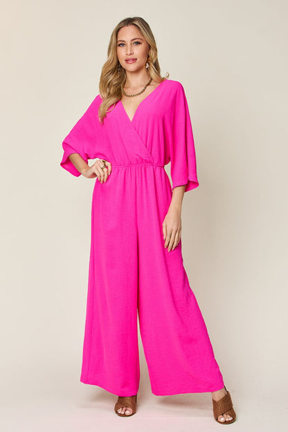 Double Take Full Size Half Sleeve Wide Leg Jumpsuit-Angel Casuals