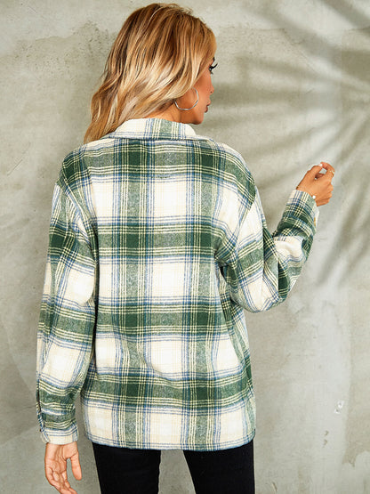 Plaid Button Down Collared Jacket-Angel Casuals