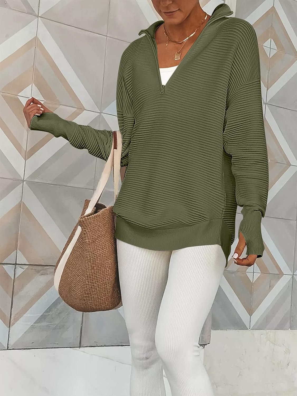 Half Zip Long Sleeve Knit Top-Angel Casuals