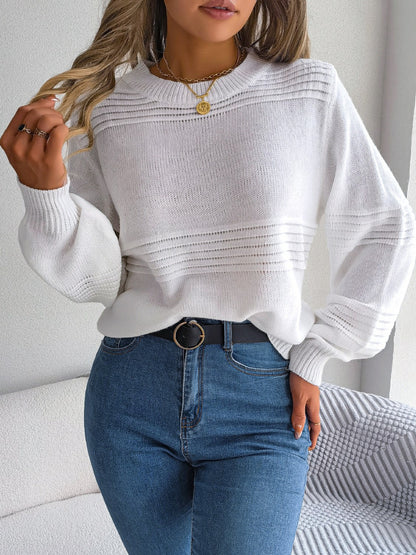 Round Neck Long Sleeve Sweater-Angel Casuals