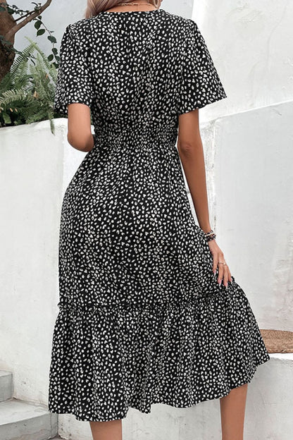 Leopard Print Short Sleeve Midi Dress-Angel Casuals