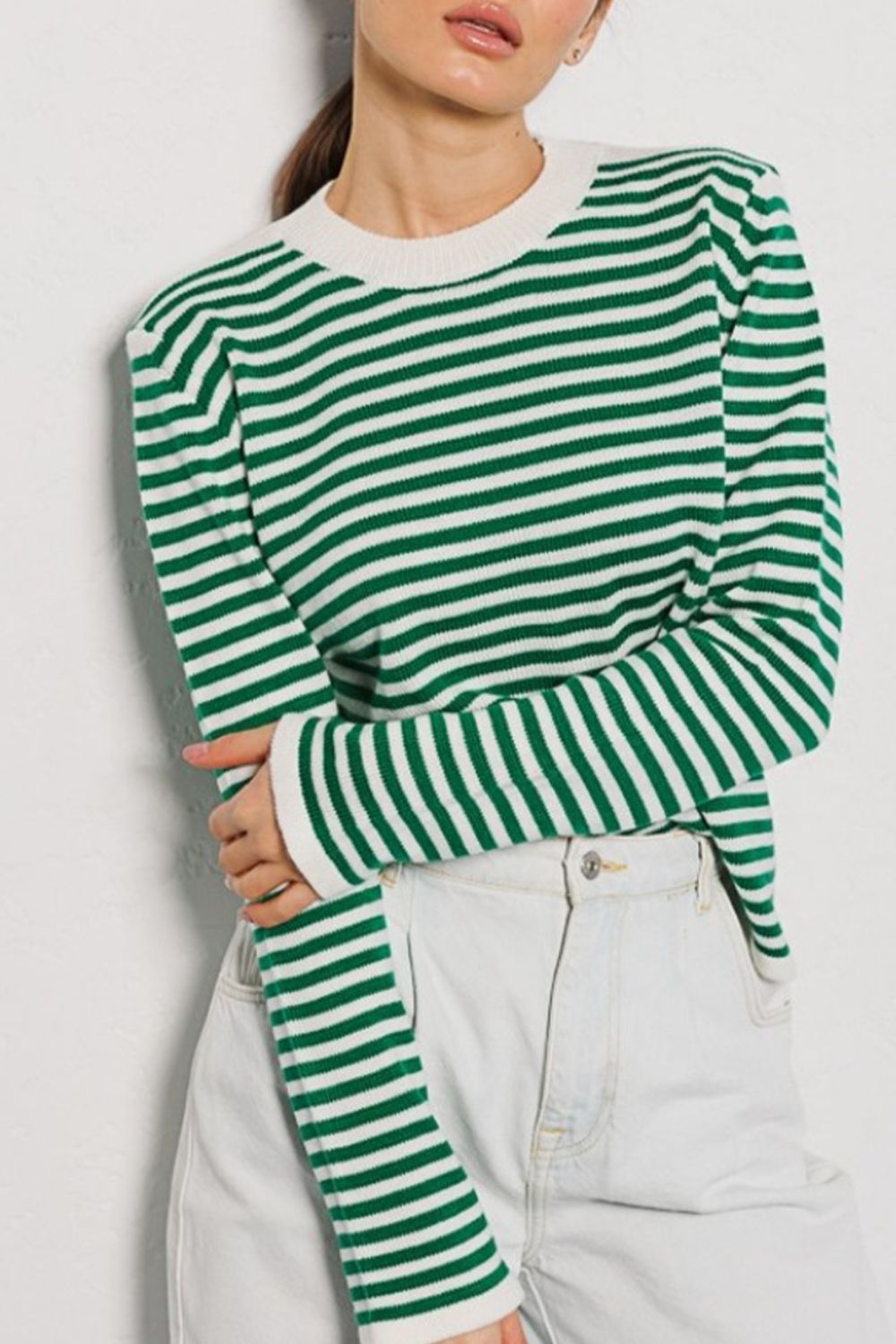 Striped Round Neck Long Sleeve Sweater-Angel Casuals