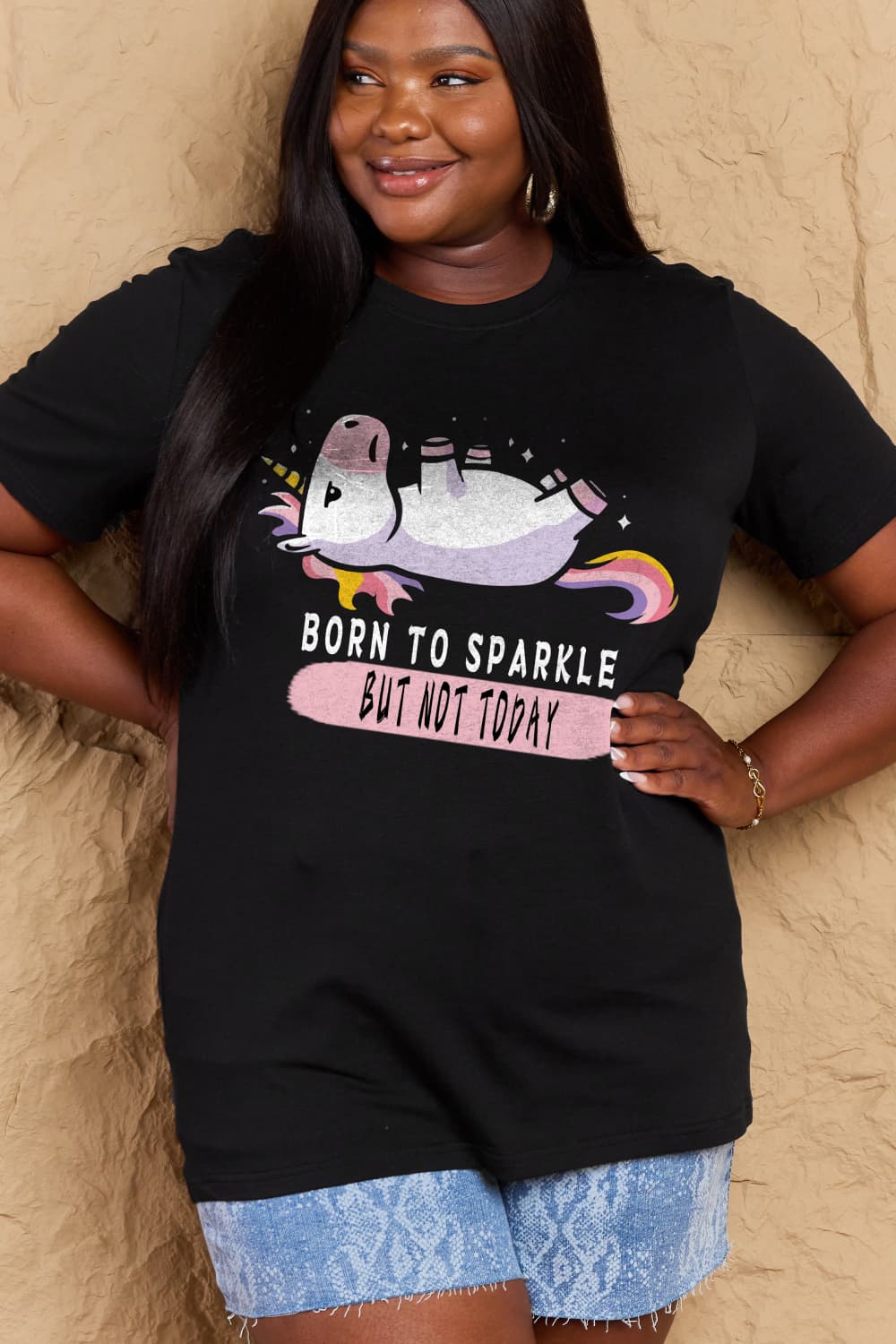 Simply Love Full Size BORN TO SPARKLE BUT NOT TODAY Graphic Cotton Tee-Angel Casuals