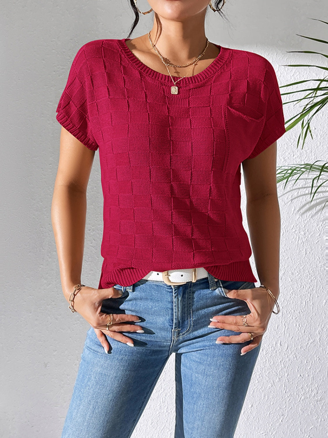 Round Neck Short Sleeve Knit Top-Angel Casuals