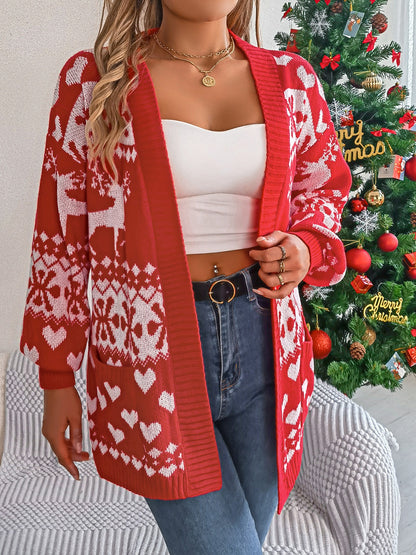 Pocketed Open Front Long Sleeve Cardigan-Angel Casuals