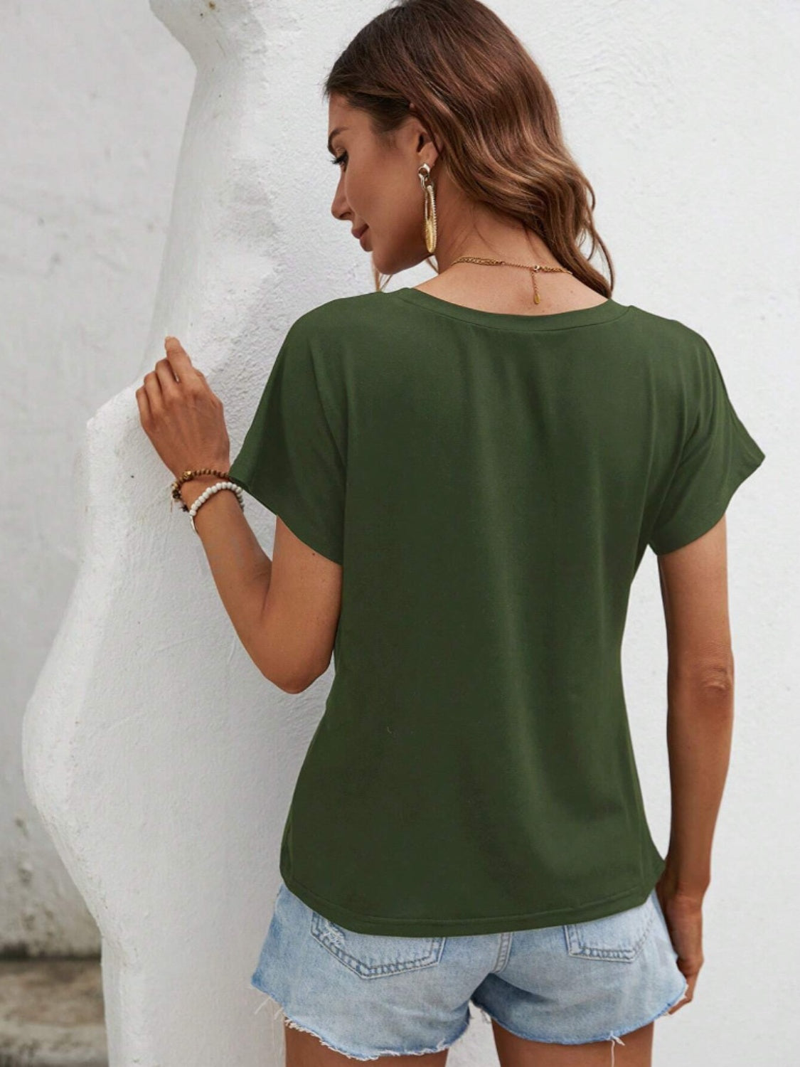 Asymmetric Hem Round Neck T-Shirt-Angel Casuals