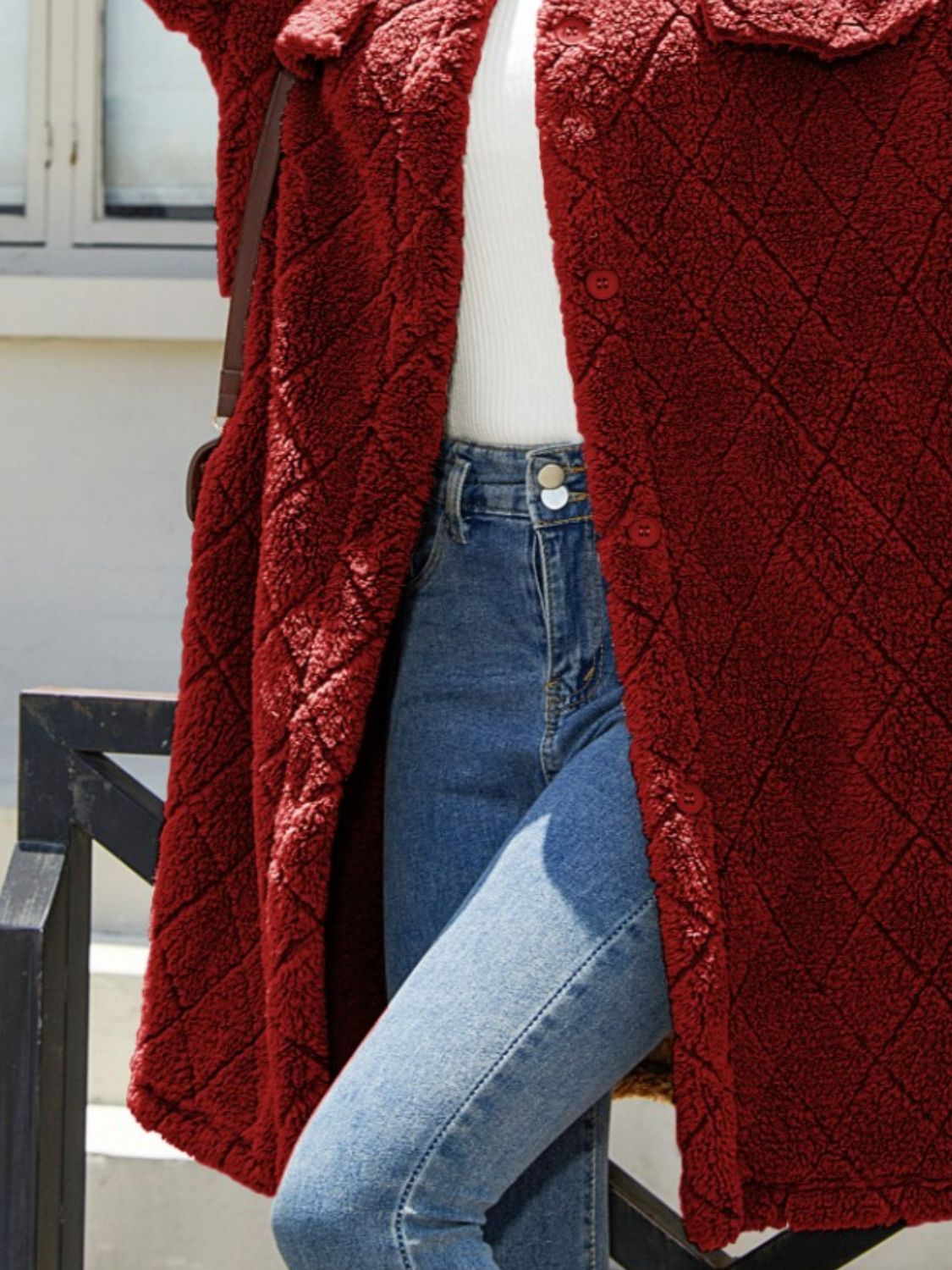 Texture Button Up Dropped Shoulder Coat-Angel Casuals