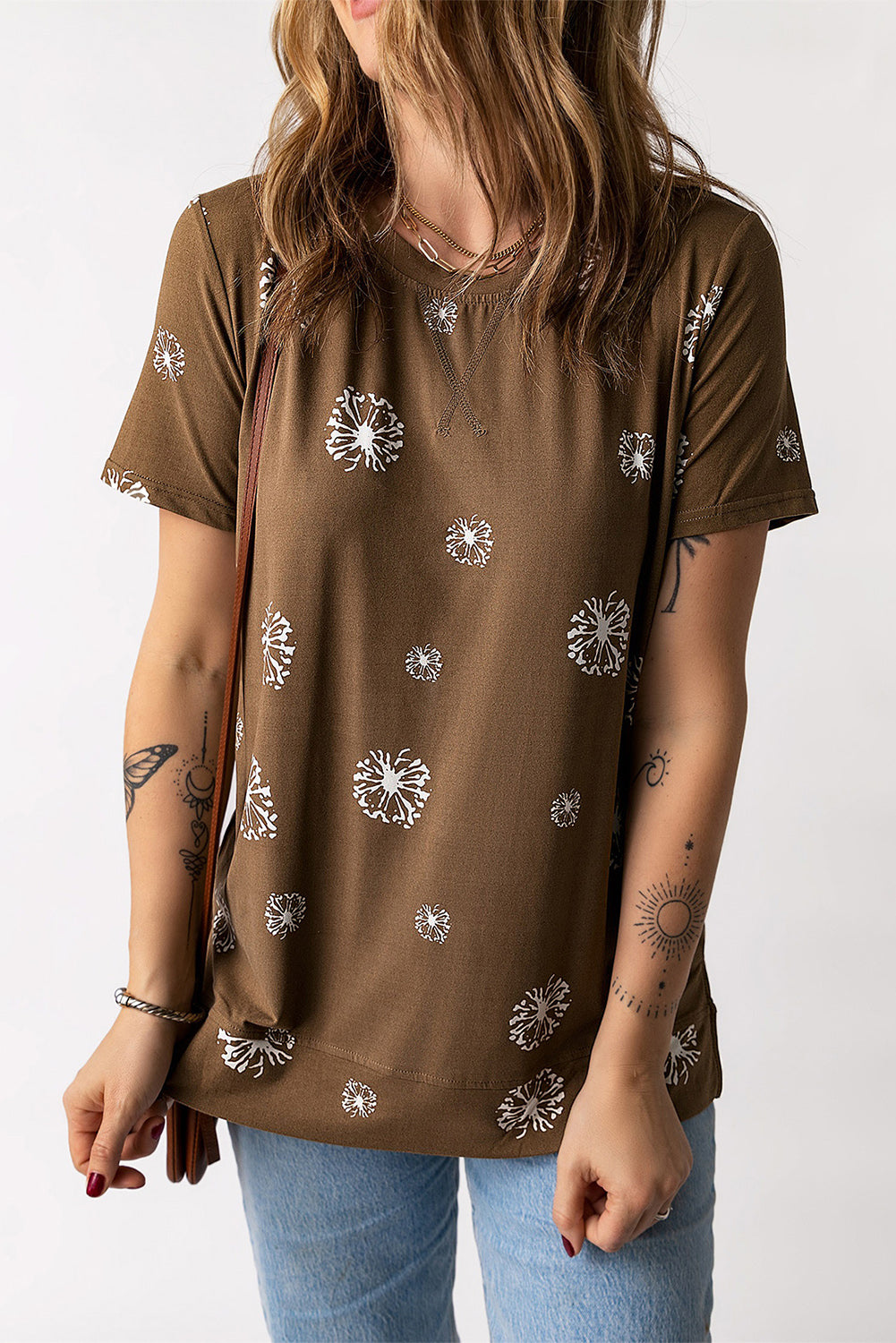 Dandelion Print Round Neck Tee-Angel Casuals