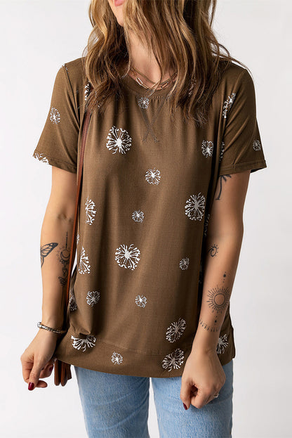 Dandelion Print Round Neck Tee-Angel Casuals