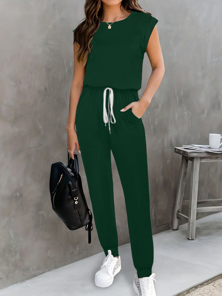 Drawstring Round Neck Sleeveless Jumpsuit-Angel Casuals