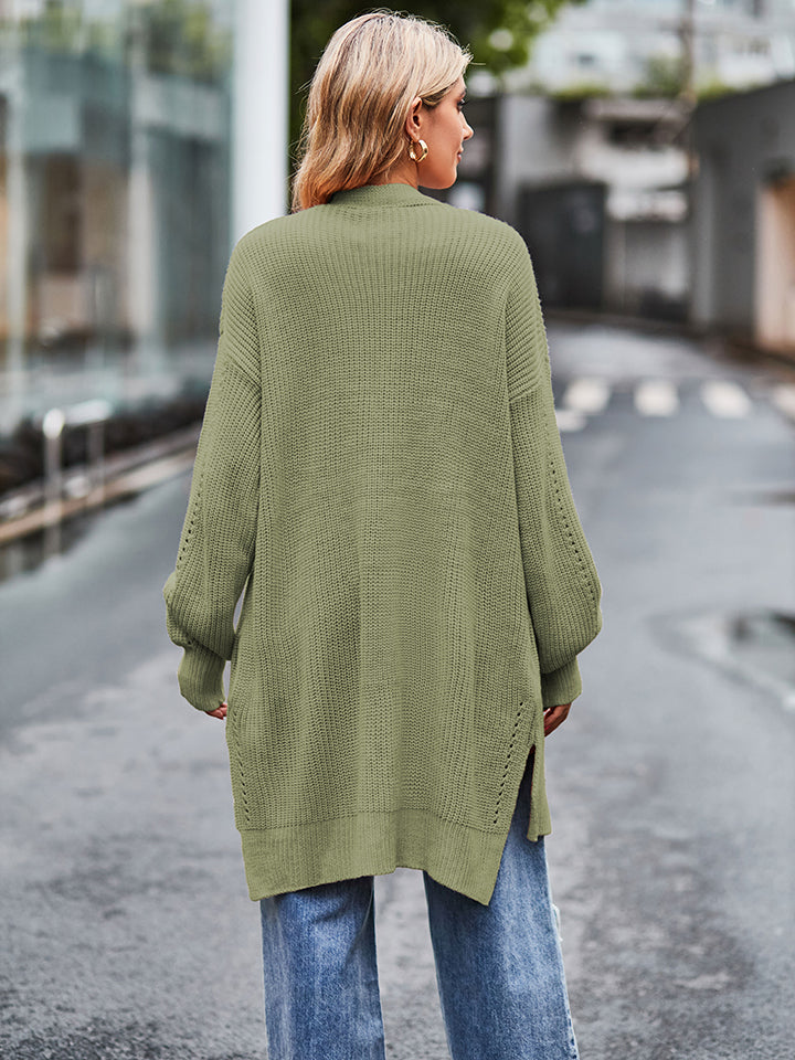 Long Sleeve Waffle-Knit Cardigan-Angel Casuals