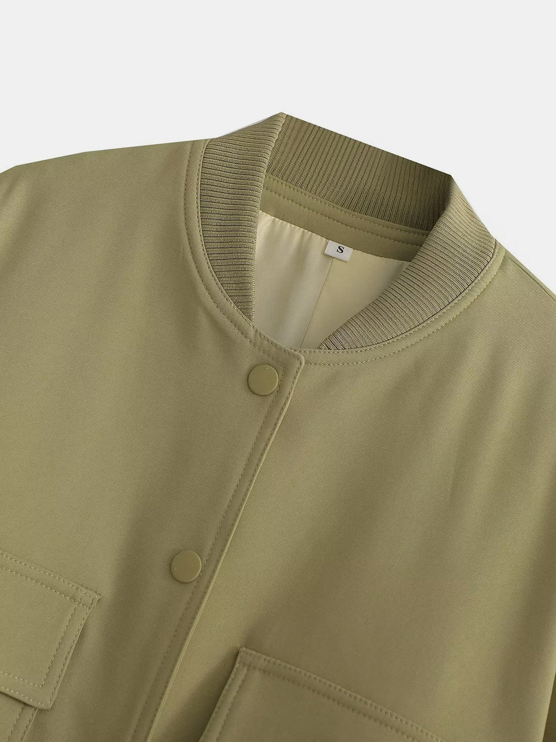 Pocketed Snap Down Baseball Collar Jacket-Angel Casuals