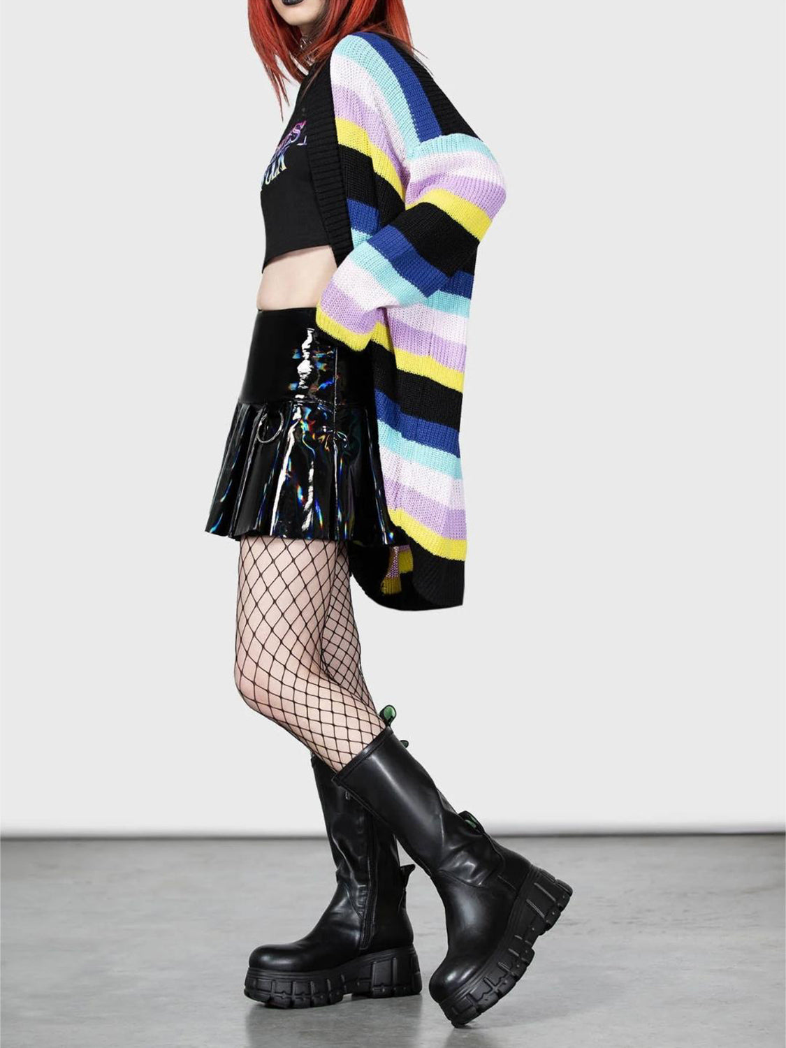 Striped Open Front Long Sleeve Cardigan-Angel Casuals