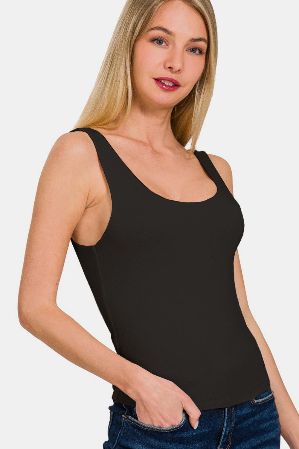 Zenana Double Layer Round Neck Tank-Angel Casuals