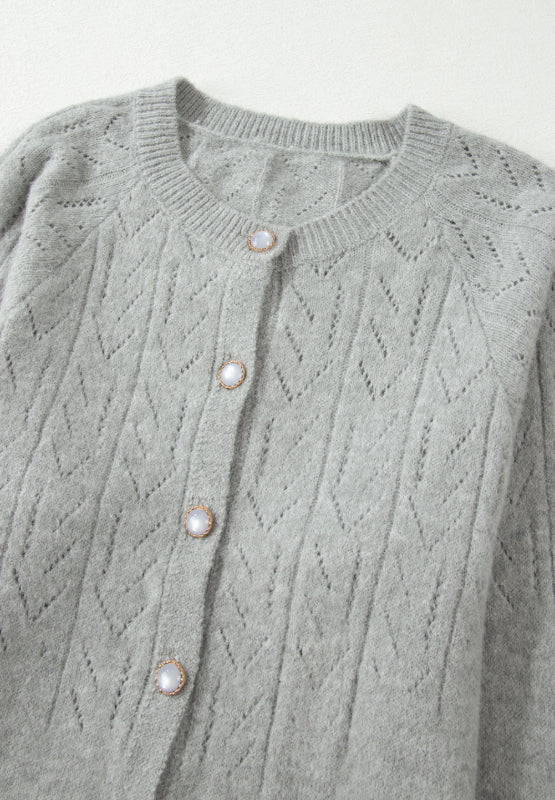 Openwork Button Down Long Sleeve Cardigan-Angel Casuals