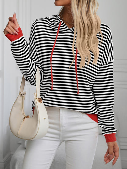 Mandy Striped Long Sleeve Hooded Knit Top-Angel Casuals