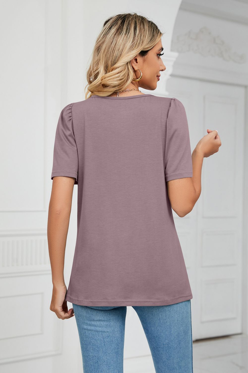 Square Neck Puff Sleeve T-Shirt-Angel Casuals